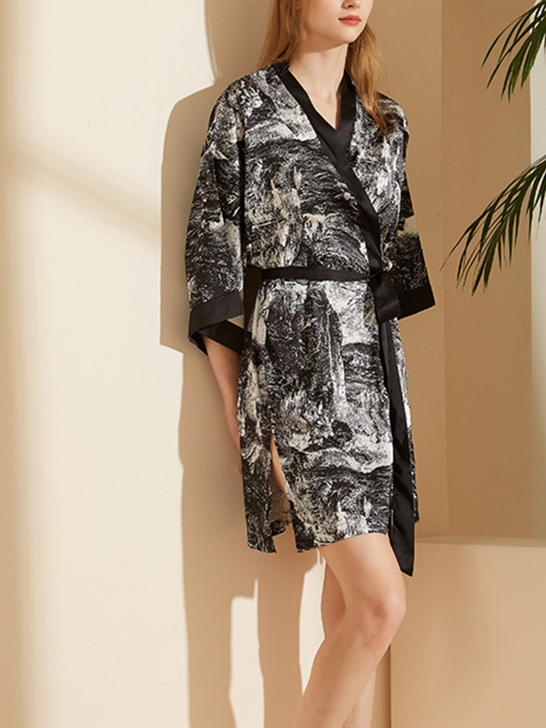 Black Ink Painting Printed Robe