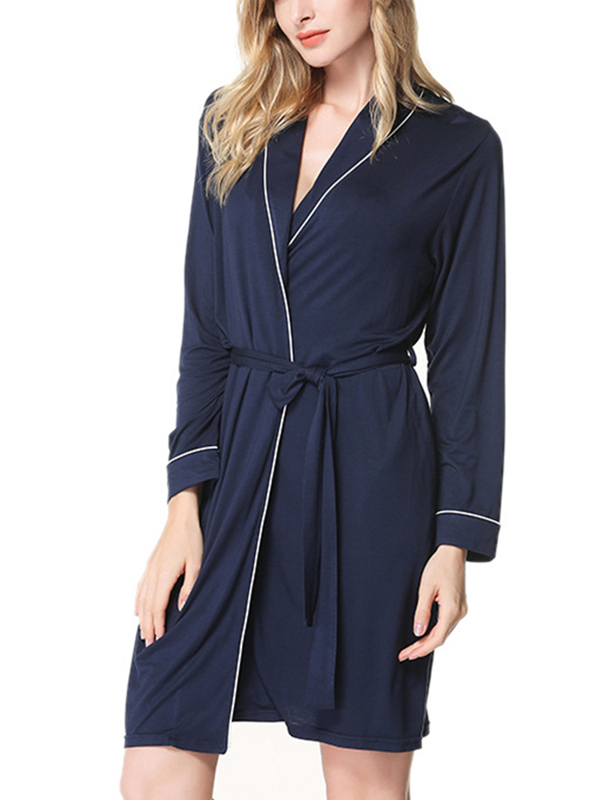 Navy Blue Classic Trimmed Modal Robe