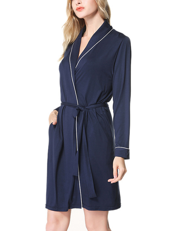 Navy Blue Classic Trimmed Modal Robe