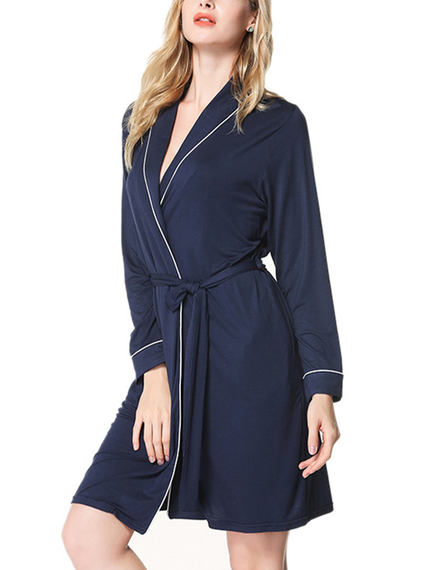 Navy Blue Classic Trimmed Modal Robe