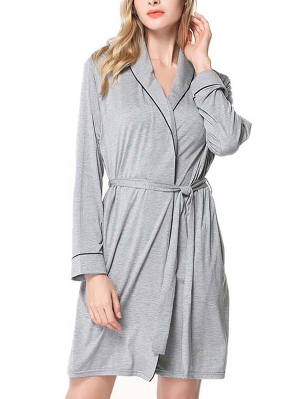 Gray Classic Trimmed Modal Robe