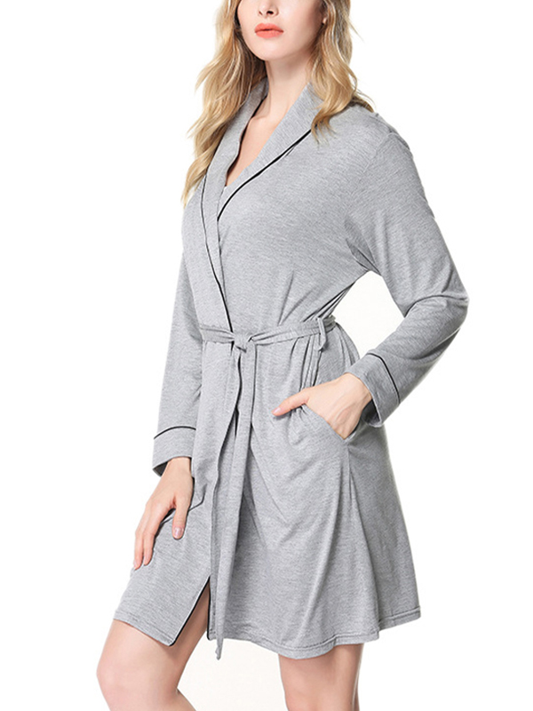 Gray Classic Trimmed Modal Robe