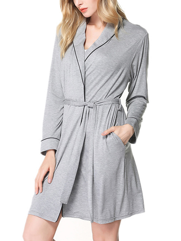 Gray Classic Trimmed Modal Robe