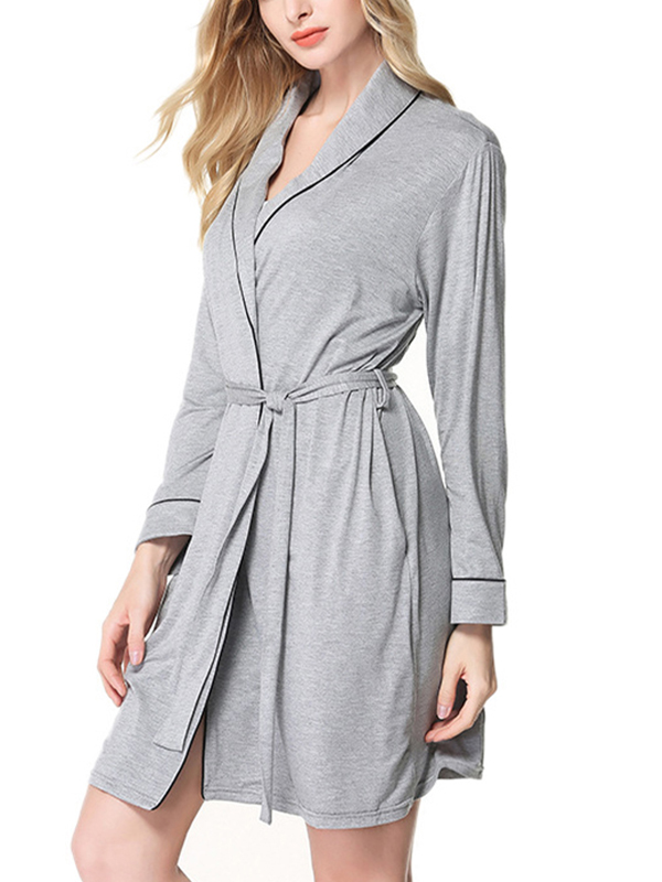 Gray Classic Trimmed Modal Robe