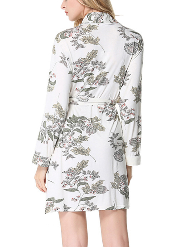 White Flowers Printed Modal Robe