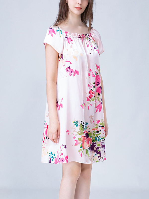 Pink Floral Print Silk Nightdress