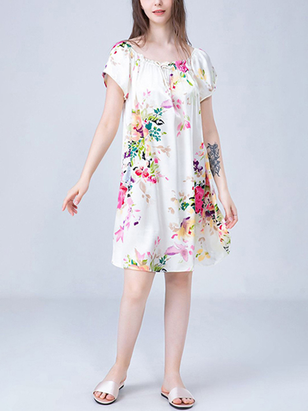 Yellow Floral Print Silk Nightdress