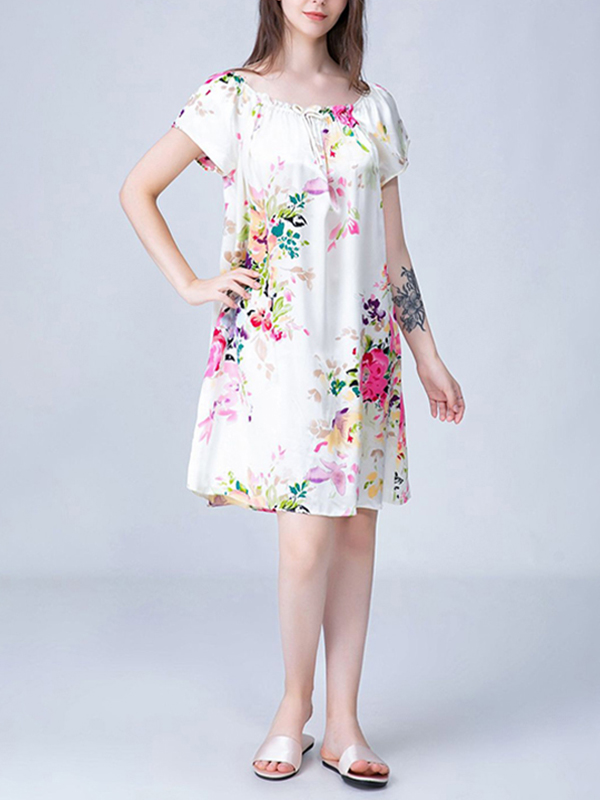 Yellow Floral Print Silk Nightdress