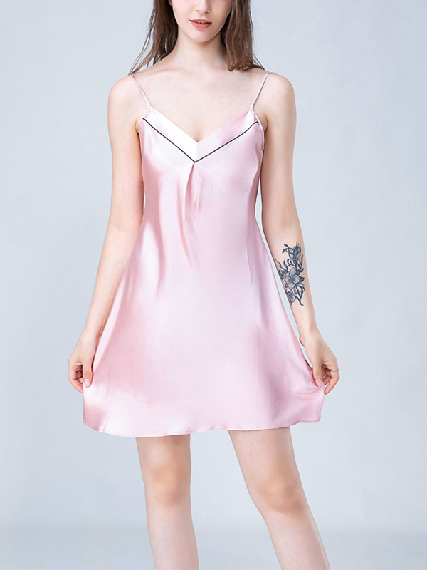 Pink V Neck Silk Cami Sleep Dress