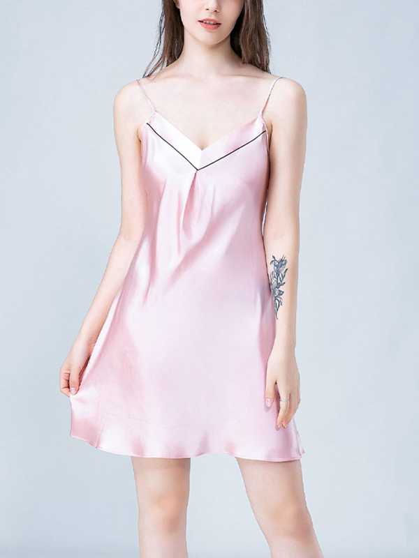 Pink V Neck Silk Cami Sleep Dress