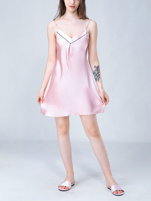 Pink V Neck Silk Cami Sleep Dress