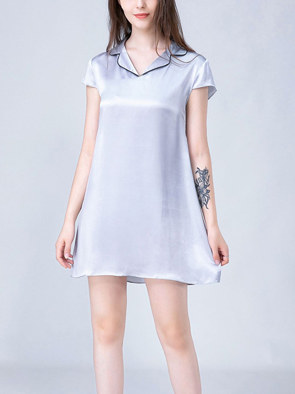 Gray Notched Collar A-line Silk Nightdress