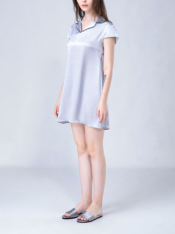 Gray Notched Collar A-line Silk Nightdress