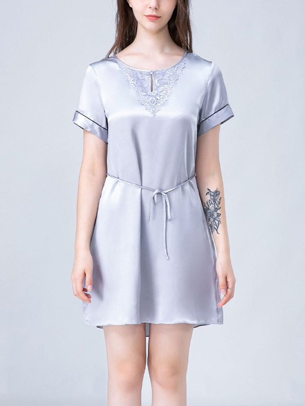 Gray Lace Chest Panel Silk Nightdress