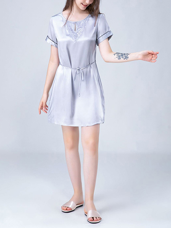 Gray Lace Chest Panel Silk Nightdress