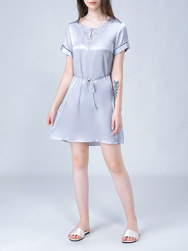 Gray Lace Chest Panel Silk Nightdress