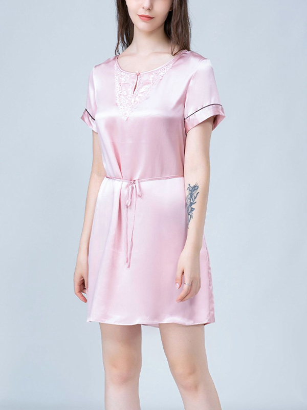 Pink Lace Chest Panel Silk Nightdress