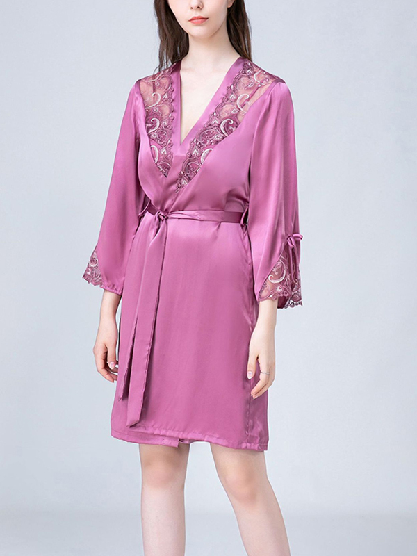 Purple Floral Lace Detailed Robe Set