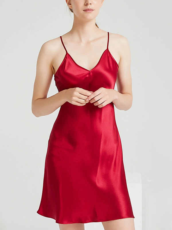 Red 19 Momme Feminine Silk Chemise