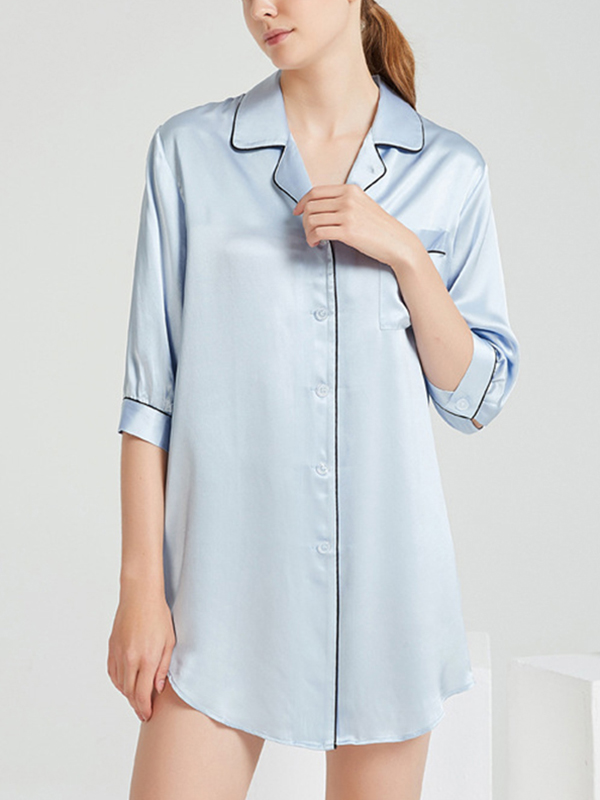 Blue Trimmed Silk Nightshirt