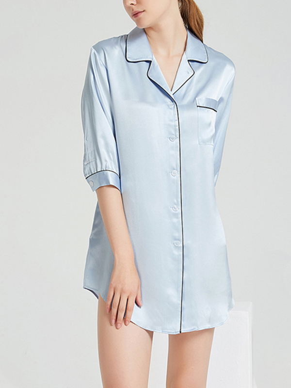 Blue Trimmed Silk Nightshirt