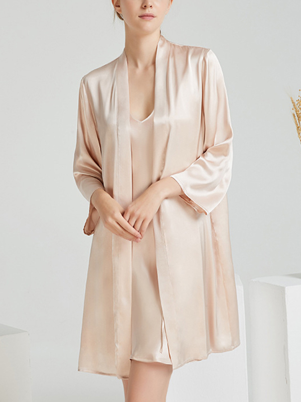 Apricot 19 Momme Classic Mid Silk Robe