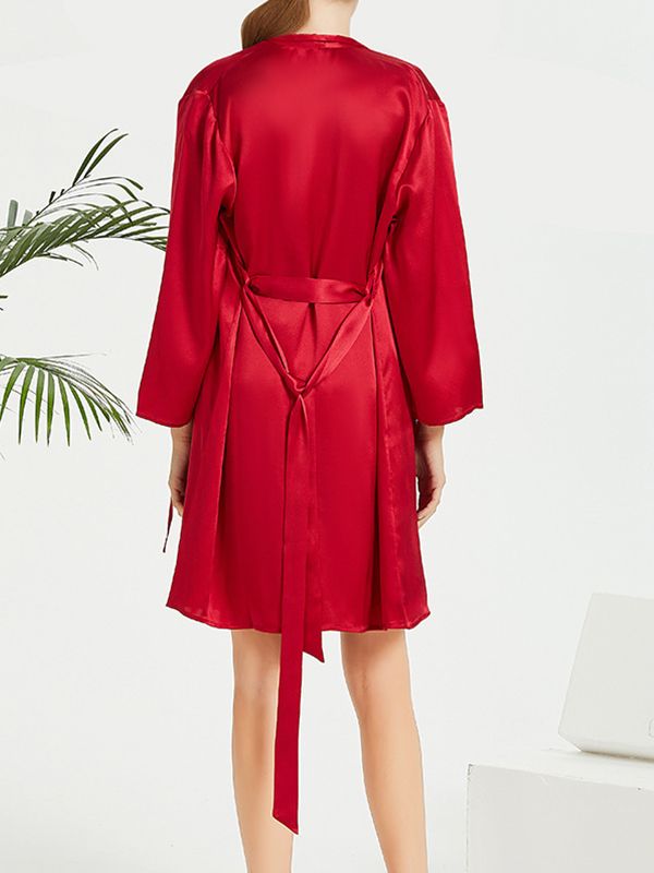 Red 19 Momme Classic Mid Silk Robe