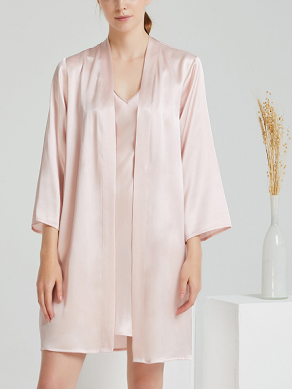 Pink 19 Momme Classic Mid Silk Robe