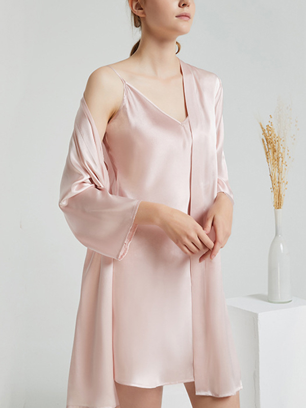 Pink 19 Momme Classic Mid Silk Robe