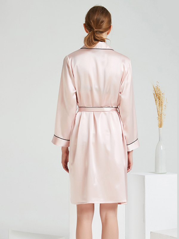 Pink Trimmed Mid Silk Robe