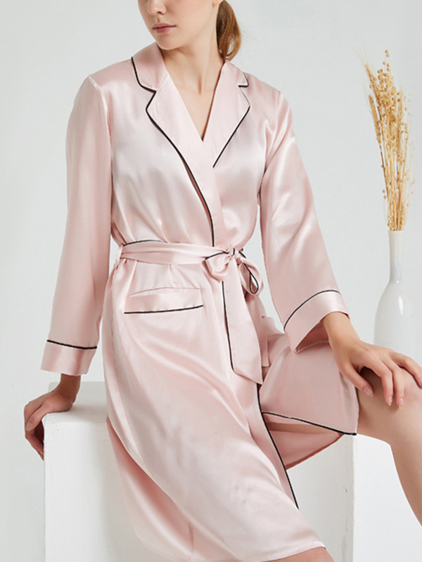 Pink Trimmed Mid Silk Robe