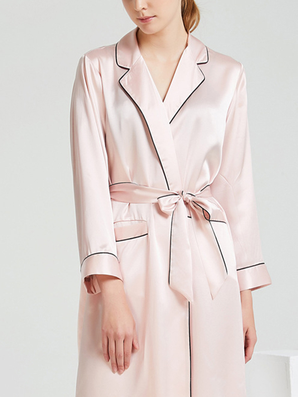 Pink Trimmed Mid Silk Robe