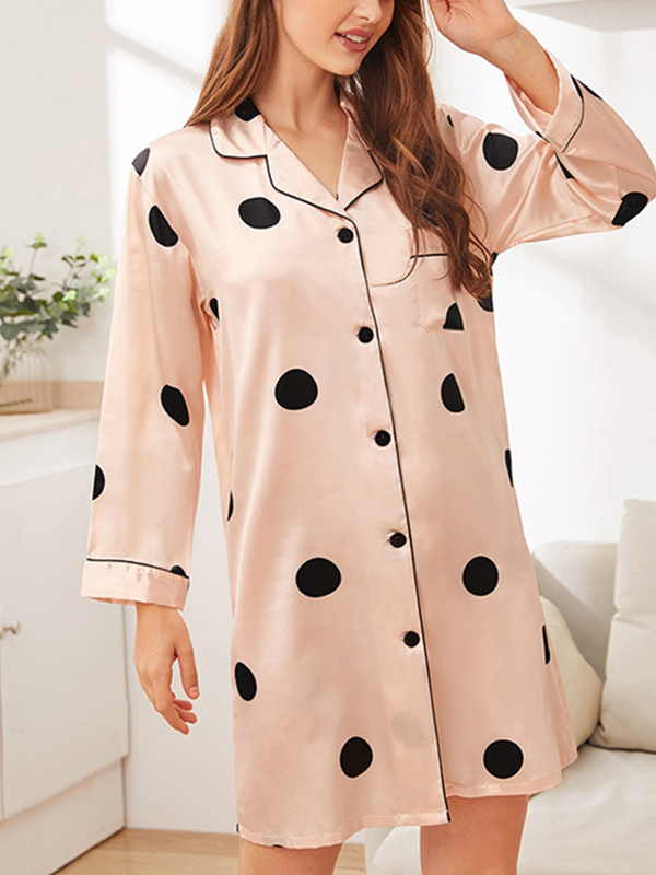 Pink Polka Dots Printed Sleep Shirt