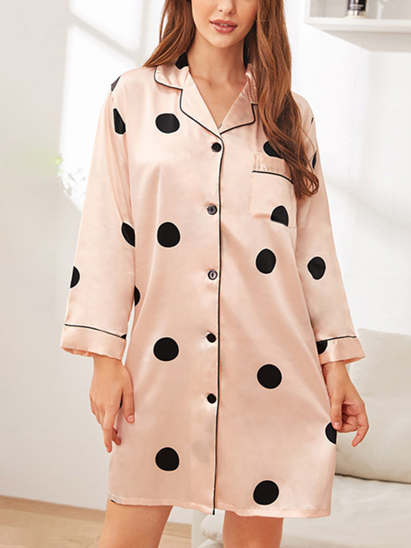 Pink Polka Dots Printed Sleep Shirt