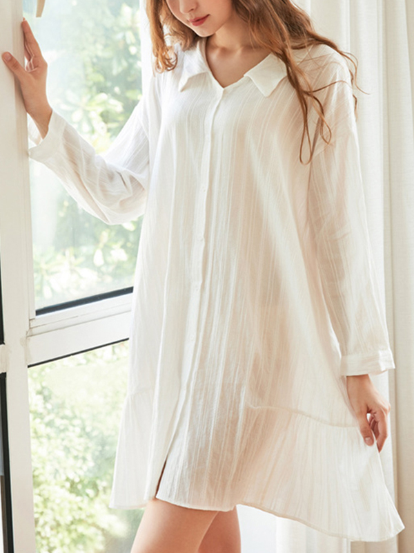 White Jacquard Cotton Shirtdress