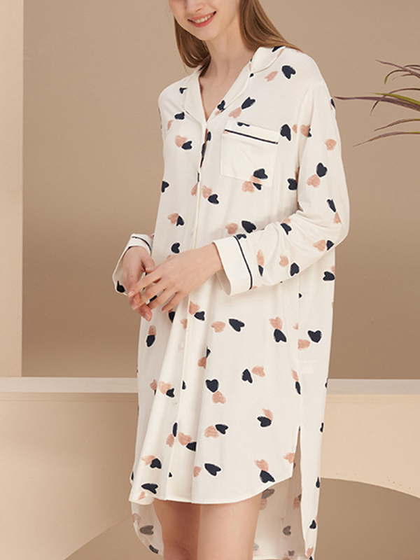 Heart Printed Boyfriend Style Sleepshirt