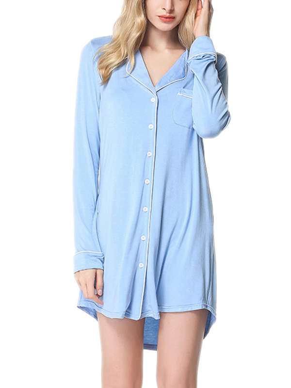 Blue Modal Trimmed Sleepshirt