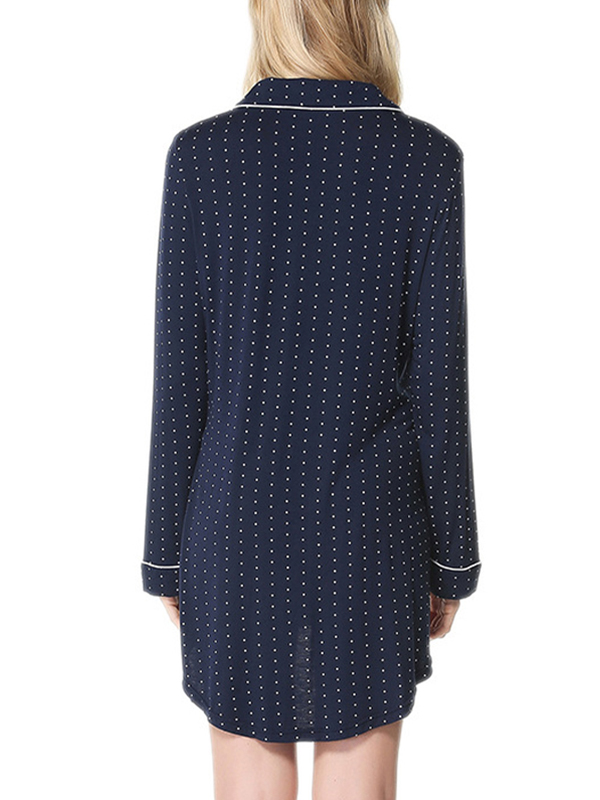 Navy Polka Dots Printed Trimmed Sleepshirt