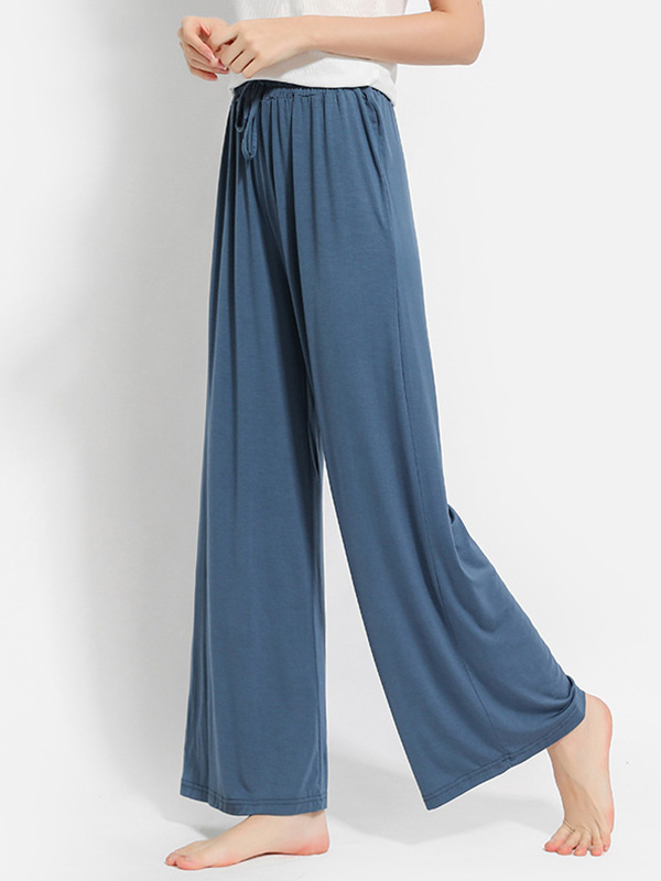 Blue High-waisted Modal Loose-fit Wide-leg Pants