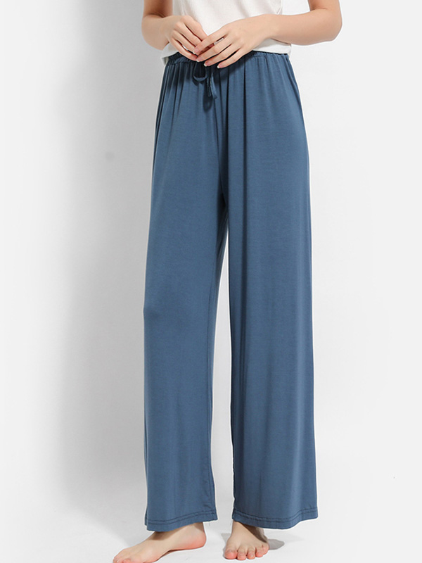 Blue High-waisted Modal Loose-fit Wide-leg Pants
