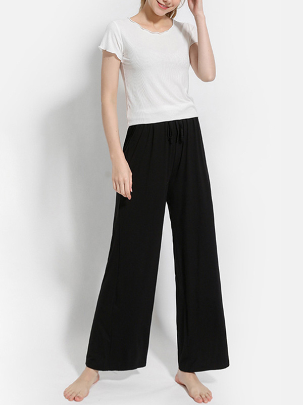 Black High-waisted Modal Loose-fit Wide-leg Pants