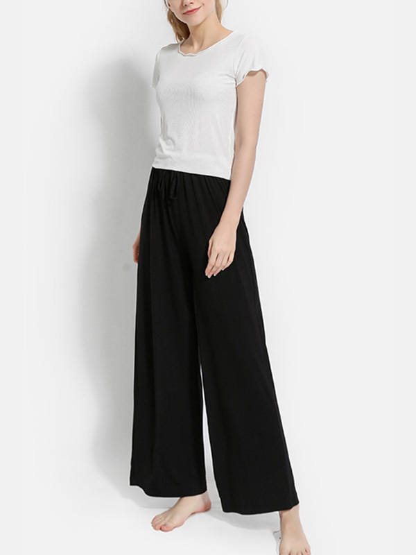 Black High-waisted Modal Loose-fit Wide-leg Pants