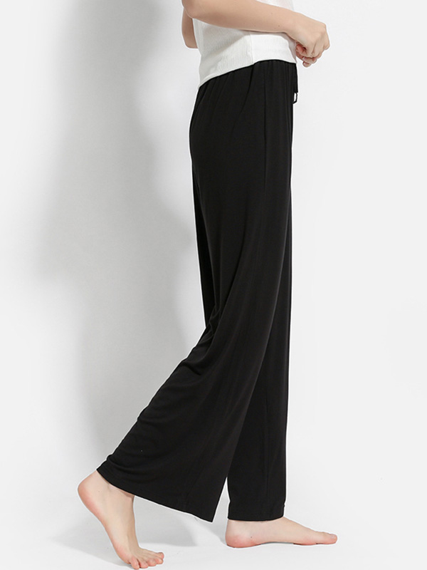 Black High-waisted Modal Loose-fit Wide-leg Pants