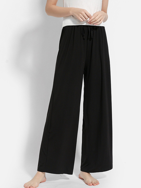 Black High-waisted Modal Loose-fit Wide-leg Pants