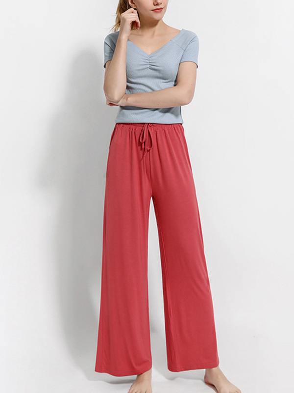 Red High-waisted Modal Loose-fit Wide-leg Pants