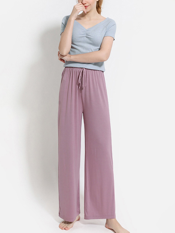 Purple High-waisted Modal Loose-fit Wide-leg Pants