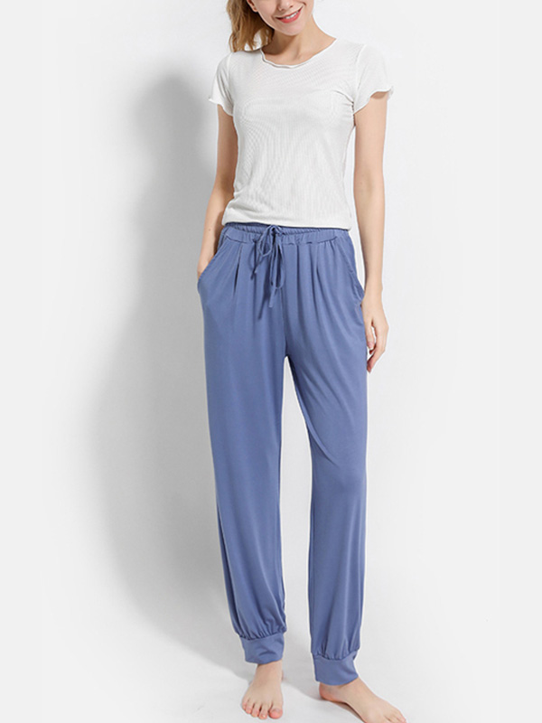 Blue Modal Joggers with Drawstring Waist