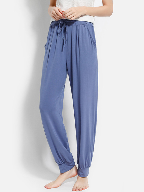 Blue Modal Joggers with Drawstring Waist