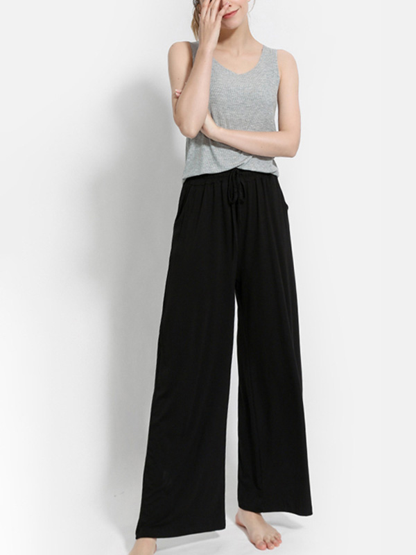 Black Modal Flared Wide Leg Pants