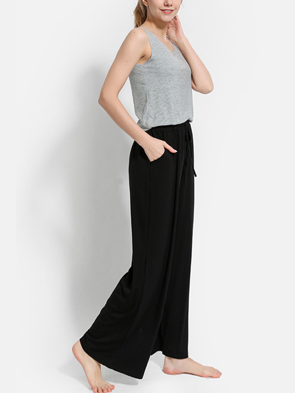 Black Modal Flared Wide Leg Pants